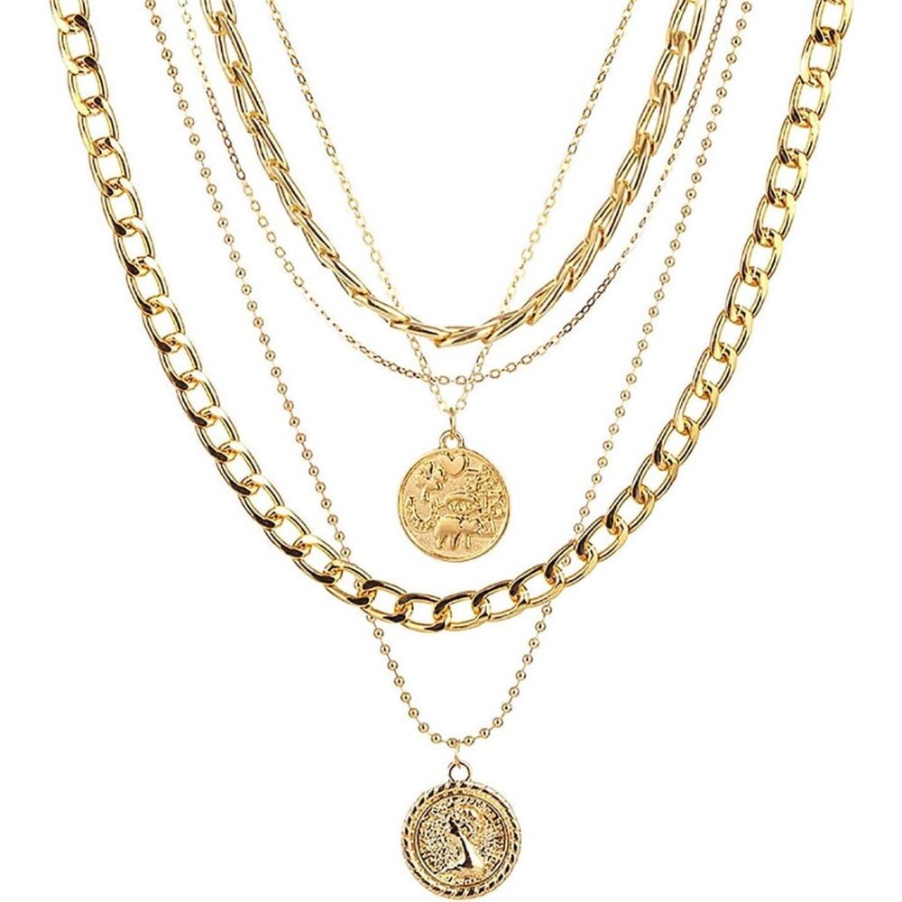 Gold Layered Choker Necklaces Set for Women, Dainty Gold Paperclip Link Chain Ne